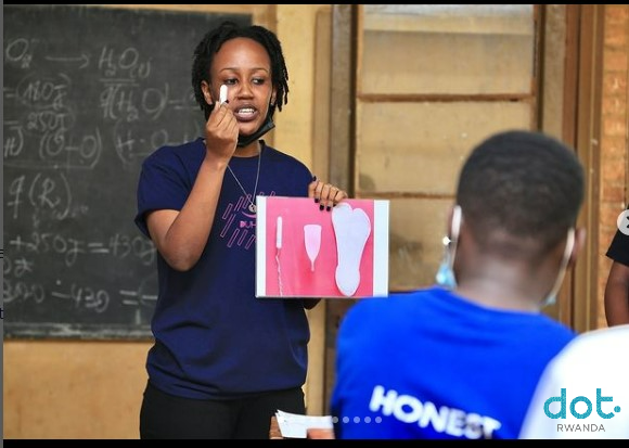 Sharon from Dukataze/Saye company was giving sexual and reproductive health lessons to young girls.